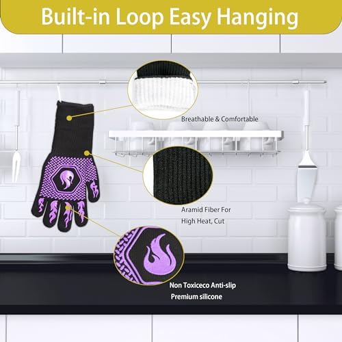 BBQ Gloves 1472F Heat Resistant Non-Slip Silicone (Purple)
