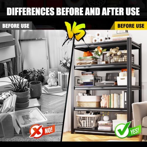 Set of 6 Heavy Duty Garage Shelving Unit, 71.2" H x 35.4" W x 16" D, 5-Tier Adjustable Storage Shelves for Garage Storage, Standing Shelf Unit & Shelves Organizer for Home, Warehouse, Workshop