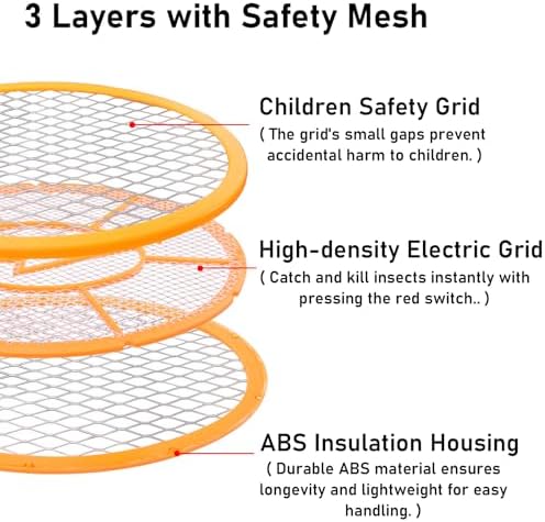 Electric Fly Swatter Handheld Bug Zapper - Indoor Outdoor Zapping Racket for Pest Mosquito & Flies - Battery Powered Safe to Touch with 3-Layer Safety Mesh, Standard Size, Pack of 4