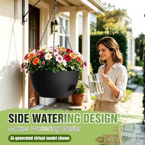 13 Inch Large Self Watering Hanging Planters 2 Pack with Saucers