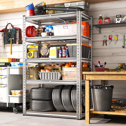REIBII Galvanized Garage Shelving with PP Boards for Pantry Office Garage