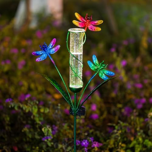 Stargarden Rain Gauge Outdoor, Dragonfly Solar Rain Gauge