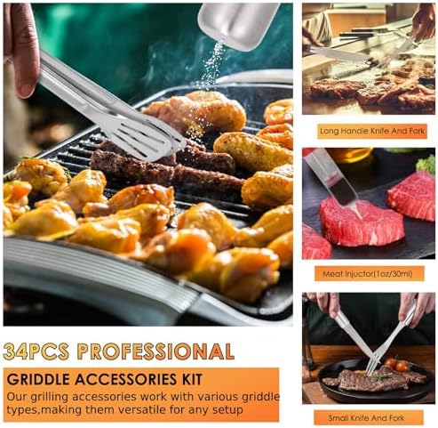 Yoehka BBQ Grilling Accessories Set, 34Pcs Heavy Duty Grill Tools, Silver