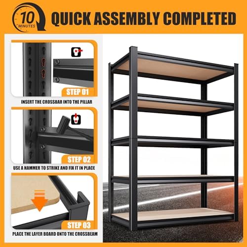 71.2" H Garage Shelving Heavy Duty Storage Shelves, Metal Adjustable Shelving Unit, Utility Garage Organizer Shelf for Basement, Pantry, Kitchen, Warehouse, 31.5" W x 13.8" D x 71.2" H, Black