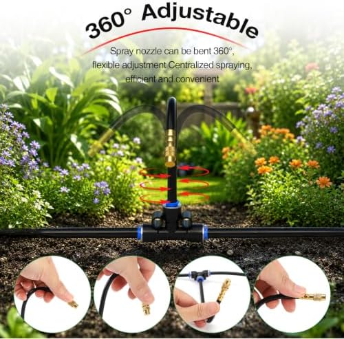 Bluepro Drip Irrigation System 200FT 1/4", 2026-Upgrade Garden Sprinkler Kit with 32PCS 360° Adjustable Copper Nozzles, Automatic Misting Watering System for Raised Beds, Greenhouse, Lawn, Patio