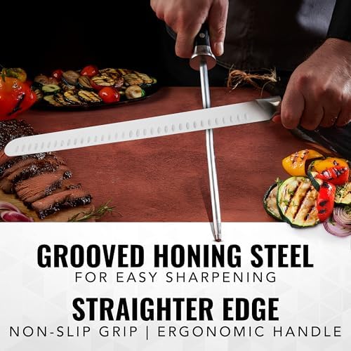 Cutluxe BBQ Carving Set, 12" Brisket Knife & 10" Honing Rod for Meat