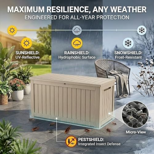 200 Gallon Deck Boxes Outdoor Waterproof, Outdoor Storage Box with Lockable Lid & UV-Resistant for Patio Furniture, Outdoor Cushion, Garden Tools and Pool Supplies, Gray