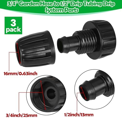 Hose To 1/2 Inch Irrigation Tubing Adapter, 3 Pack Faucet Garden Hose Adapter 3/4" To 1/2" Drip Tube 3/4 Inch FHT To 1/2 Inch Drip Adapter Fittings for Garden Irrigation System