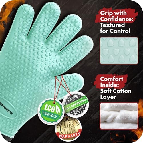 KITCHEN PERFECTION XL Silicone Smoker BBQ Gloves -Heat Resistant Oven Mitts