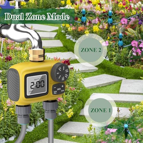 150FT Drip Irrigation System Kit with 2 Zone Water Timer for Garden
