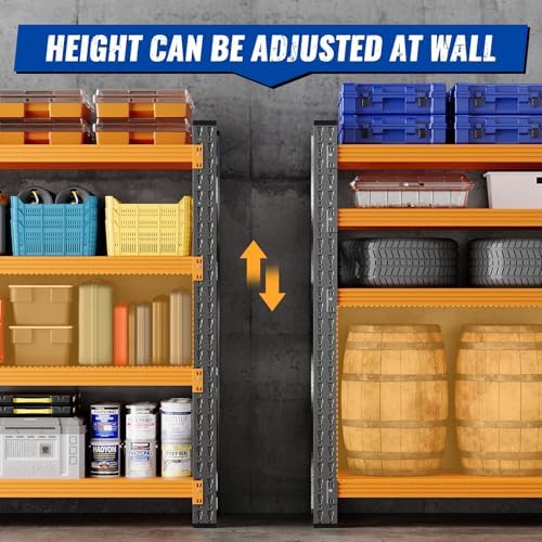 BYBYNSOE 48" W Storage Shelves 3000lbs Garage Metal Shelving Heavy Duty Garage Shelves Adjustable Storage Shelves for Industrial, Factory(Black Orange, 48" W X 24" D X 69" H)