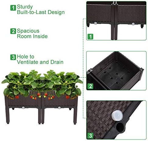 VINGLI Square Raised Garden Bed, Self-Watering Plastic Planter for Indoor Outdoor Vegetables, Fruits, Potato, Flowers, All Weather (2 Pcs)