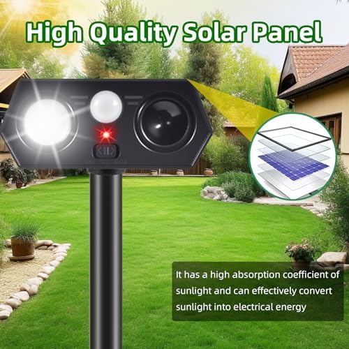 2026 Sonic Fortress Pro Deer Repellent Devices Solar Ultrasonic Animal Repellent Outdoor with Motion Sensor & Flashing Light Cat Squirrel Deterrent to Keep Racoon Rabbit Out of Yard & Garden 4 Pack