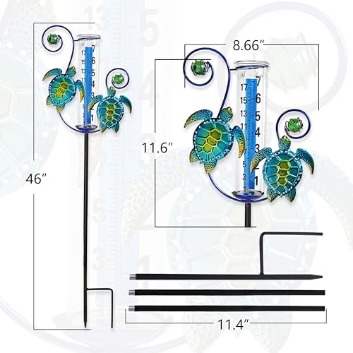 JOYBEE Turtle Rain Gauge Garden Decor, Accurate Rain Gauges Outdoors，Rain Gauge for Yard with Stake, Decorative Rain Measure Gauge for Garden, Deck, Lawn with Large Numbers