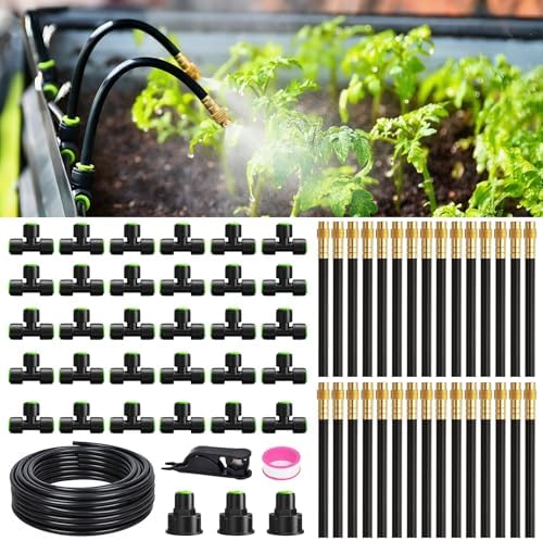 RAINPOINT 100FT Drip Irrigation System with 30pcs Adjustable Copper Nozzles