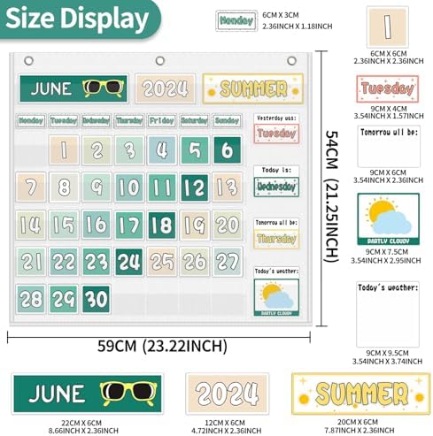 Mewise Classroom Calendar Pocket Chart for Wall, Weather Pocket Chart for Kids, Groovy Classroom Decor Set Includes 126 Cards, Hanging Display for School, Homeschool, Kindergarten, Bulletin Board (White)