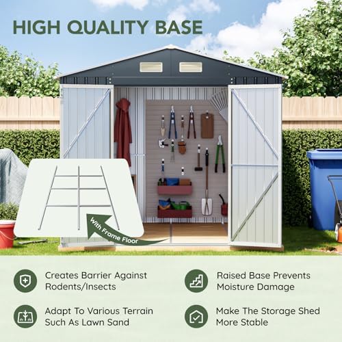 Breezz Outdoor Steel Storage Shed with Floor Frame, 10 x 8 ft