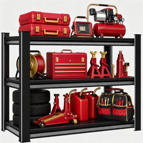 Metal Garage Shelving Unit, Heavy Duty Adjustable Storage Shelves, Steel Shelving, 1500 lbs Capacity Shelves for Heavy Tools and Equipment, 3 Tier, 31.5" W × 13.8" D × 31.5" H