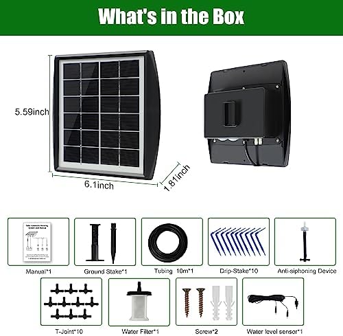 Solar Automatic Drip Irrigation Kit System, JIYANG Solar Powered Auto Easy DIY Watering Device Supported Pots Plants, 6 Timing Modes with Anti-Siphoning Device (Supported 10 Pots, 6Timing Modes)