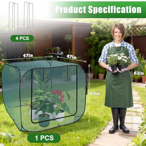 1 Pack 47 x 47 x 43in Pop-Up Garden Mesh Plant Cover with Zipper and Stakes