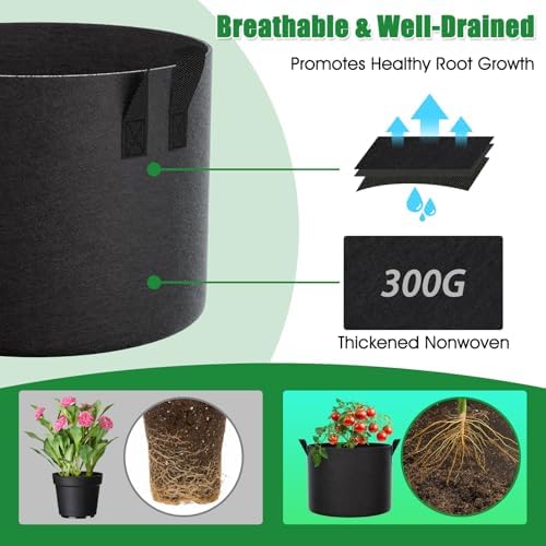 FEED GARDEN 7 Gallon Grow Bags 4 Pack – 300G Thickened Non-Woven Fabric Pots Double-Stitched Handles, Breathable Drainage Planters for Peppers,Tomatoes, Strawberries & Flowers, Indoor Outdoor