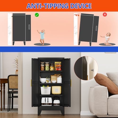 GAIOUS 47.2'' Tall Metal Garage Storage Cabinet,File Cabinet with Door and Adjustable Shelves, Outdoor Steel Tool Cabinet for Home,Office,Warehouse,Garage,Balck