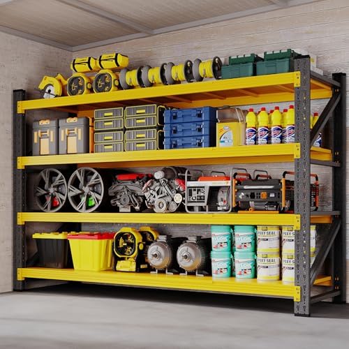 BYNSOE 71" W Storage Shelves 5000lbs Garage Metal Shelving Heavy Duty Garage Shelves Adjustable Storage Shelves for Industrial, Factory (Black-Yellow, 71" W x 24" D x 69" H)
