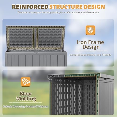 Flamaker Resin Deck Box 270 Gallon, XXL Waterproof Storage Box with Divider