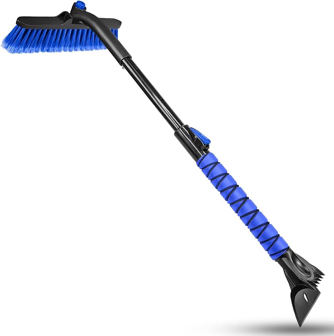 35'' Snow Brush and Ice Scraper for Car Windshield, Retractable Durable Aluminum Rod Foam Grip for Efficient Snow Frost Ice Removal Winter Tools for SUV Trucks Cars Window