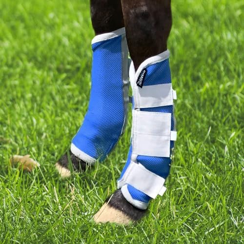 Harrison Howard Horse Fly Boots Leg Guards Fly Boots Protection Set of 4 Aquamarine Medium Cob
