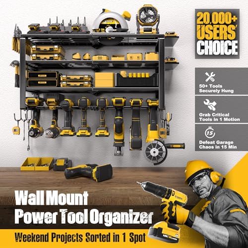 Spampur 420LB Capacity Power Tool Organizer with Charging Station & 6 Outlets | Quick Assembly 4-Layer Heavy Duty Rack for Drills & Batteries | Ultimate Garage Storage & Christmas Gift for Men