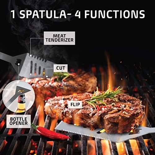 Kaluns Grilling Accessories, Gifts for Men Christmas Grilling Gifts for Dad, Heavy Duty Stainless Steel BBQ Grill Tools Set for Outdoor Grill with Aluminum Case and Apron, Birthday Gifts for Men Dad