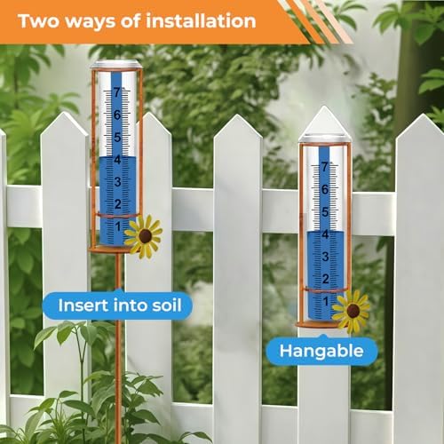 JMBay Rain Gauge Outdoor, Freeze Proof Rain Gauges Outdoors Best Rated,7" Capacity Detachable Rain Guage with Stake for Yard,Lawn & Garden,Large Clear Number and Scale Rain Measure Gauge Water Meter