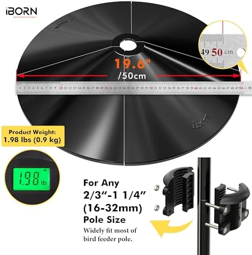 iBorn Squirrel Baffle for Bird Feeder Pole, 19.6” Oversized Squirrel Guard Defender, Bird Feeder for Outdoors Protector, Polycarbonate(PC), Pack of 1, Black
