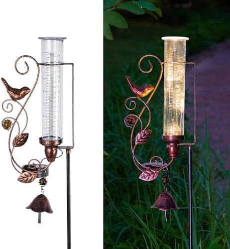 Solar Rain Gauge Outdoor, 7 Inch Tube Hummingbird Rain Gauges