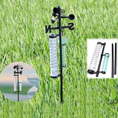 2 Sets 3-in-1 Outdoor Weather Instruments with Rain Gauge, Thermometer, and Wind Direction Meter, Plastic Material, for Garden Decoration and Farm Planting, Classical Ornamental