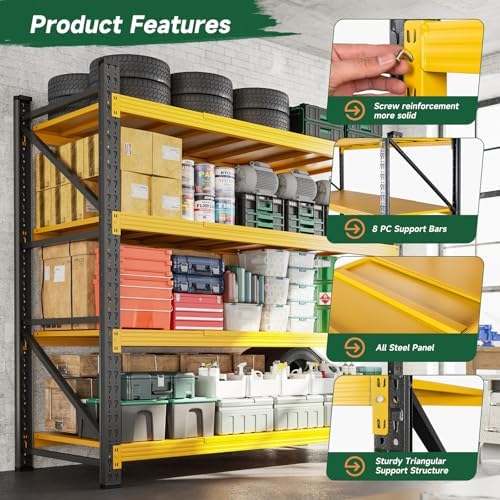 Letaya 4000LBS Heavy Duty Storage Shelves,70" H Metal Garage Shelving Units,4 Tier Large Tall Industrial Shelving,Adjustable Utility Rack Shelf for Warehouse,Basement (Yellow, 60" W x 24" D x 70" H)