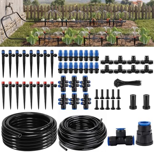 Drip Irrigation Kit – 230FT Automatic Garden Watering System with Quick-Connect 1/4" & 1/2" Fast-Lock Tubing, Adjustable Nozzles & Sprinklers for Greenhouse, Lawn, Potted Plants