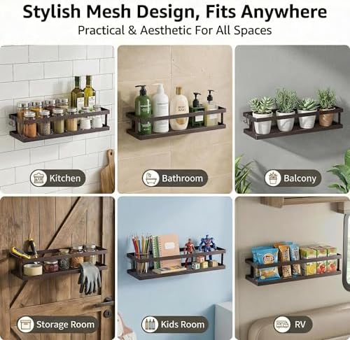 PUSDON 2-Pack 16.5" Extra Long Slim Shower Caddy, Adhesive Wall Mount Bathroom Organizer, Rustproof Open Frame Mesh Spice Rack for Kitchen, Holds 50LBS - Vintage Bronze, Guardrail