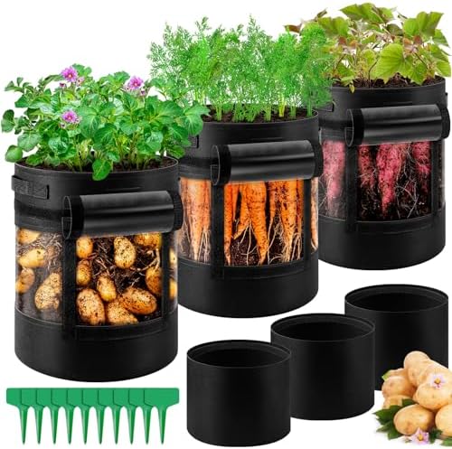 3 Pack 10 Gallon 360° Visibility Potato Grow Bags with Shading Flap