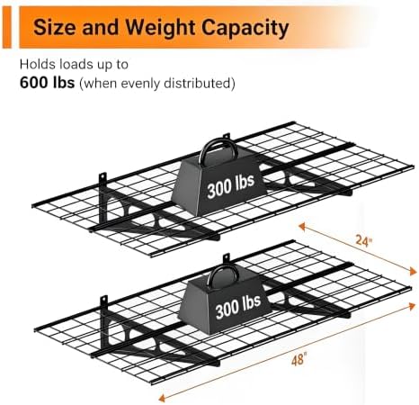 Garage Shelving, 2-Pack 2x4 ft Garage Wall Shelving, 600 lbs, Black