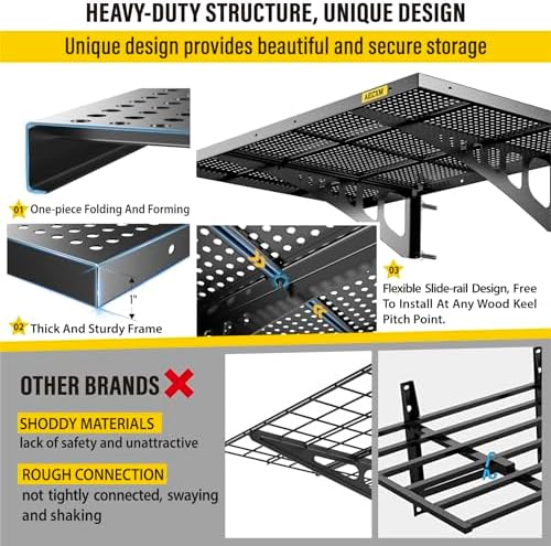 Aecxm 4-Pack 2x3ft Adjustable Garage Wall Shelving 1120lbs Load Capacity Heavy Duty Wall Mounted Storage Shelf Metal Floating Shelves for Garage(Black)