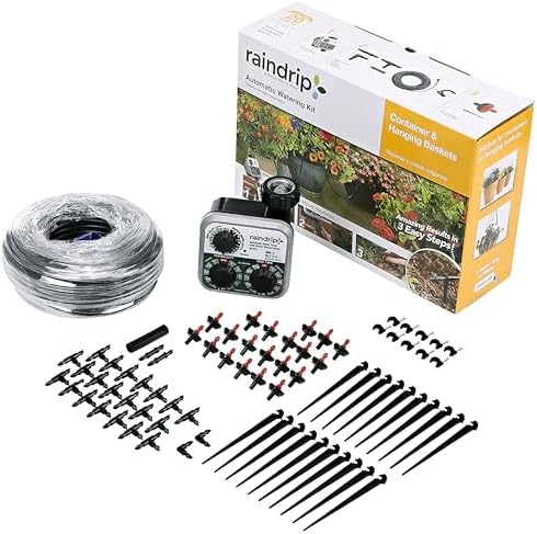 Raindrip R560DP Drip Watering System, Automatic Drip Irrigation System with Timer for Containers and Hanging Baskets, Waters up to 20 Plants, Includes 20 Drippers, Black