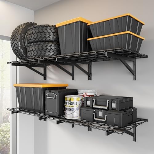 Jusgym 4 Pack Wall Mounted Garage Shelving, 2x3ft, 1400lbs Integrated Grid