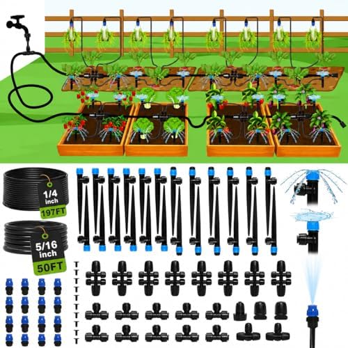 Bonviee Drip Irrigation System Kit for Garden Watering, 247FT Quick Connect