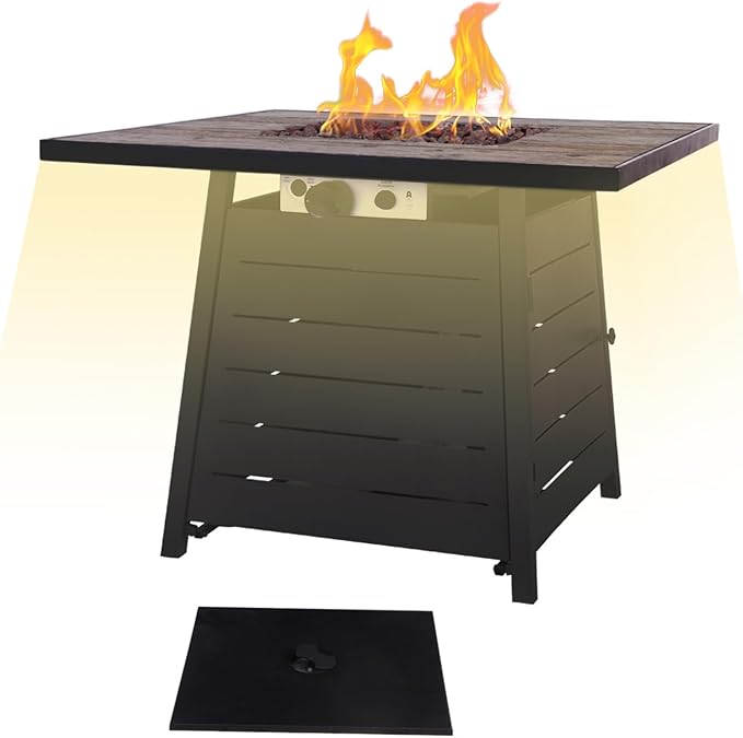 Afterglow Outdoor 32" Propane Fire Pit Table, 40000 BTU Firepit w LED Lighting, Weather Resistant Cover and Lava Rocks, Terra Fab Top and Steel Base for Outside Patio Backyard Garden