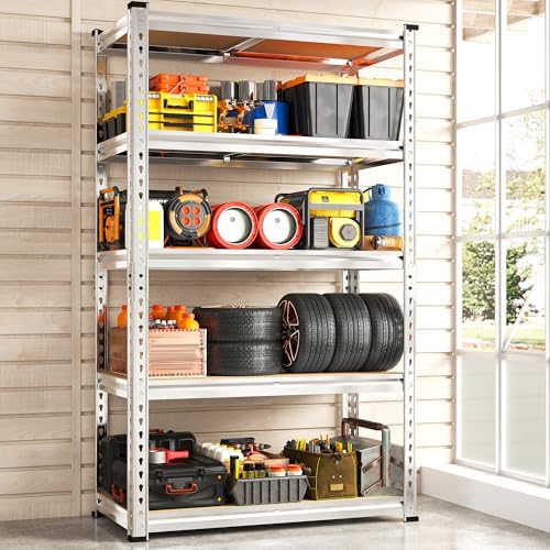 REIBII Storage Shelves 2020LBS Garage Shelving Heavy Duty Metal Shelving Adjustable 5 Tier Pantry Shelves for Garage Pantry Closet Kitchen Basement 28" W x 12" D x 59.8" H, 4 Pack
