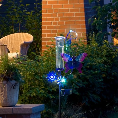 Solar Rain Gauge with 5-Inch Glass Tube, Butterfly Decor