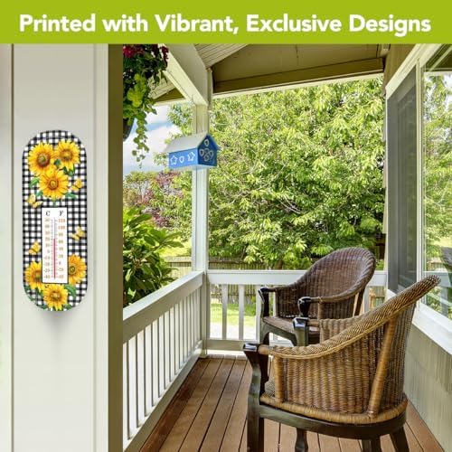 Briarwood Lane Summer Thermometer 17x6 Checkered Sunflowers for Summer Thermometer