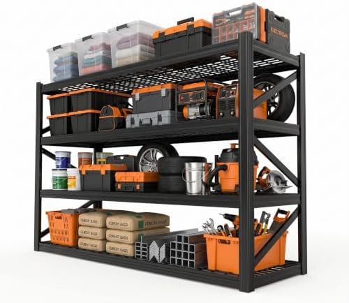 4-Tier Heavy Duty Garage Shelving, 8,000 lbs Capacity Adjustable Metal Storage Shelving Unit for Garage, Basement, Warehouse & Workshop, 71" W x 24" D x 71" H